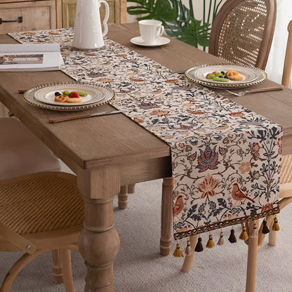 Vintage Floral Table Runner | Bird Pattern