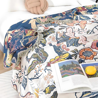 Rustic Artistic Throw Blanket | Woven Floral Pattern