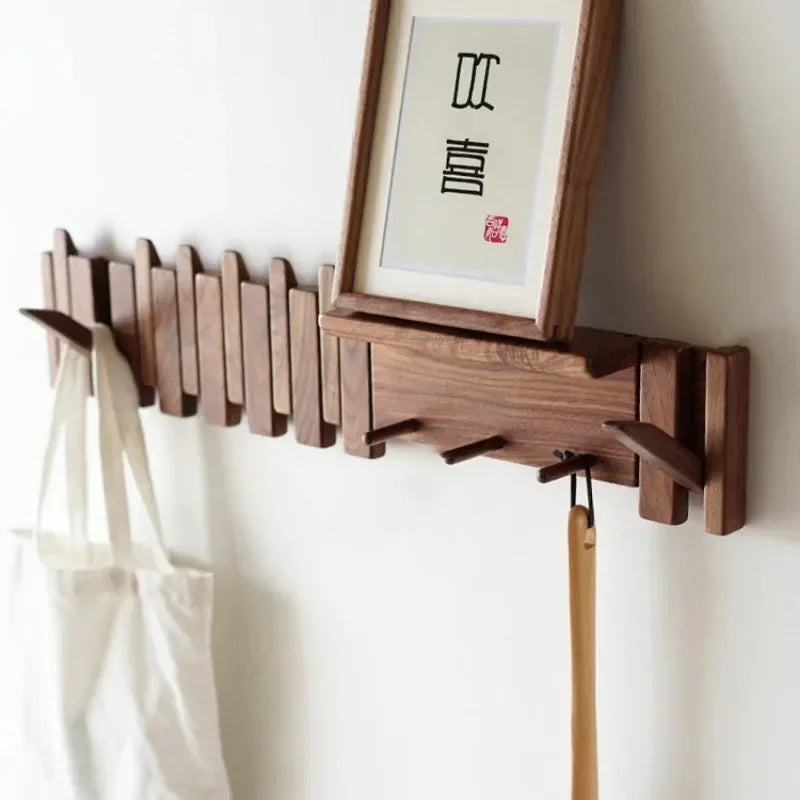 Dark Wood Entryway Wall Coat Rack