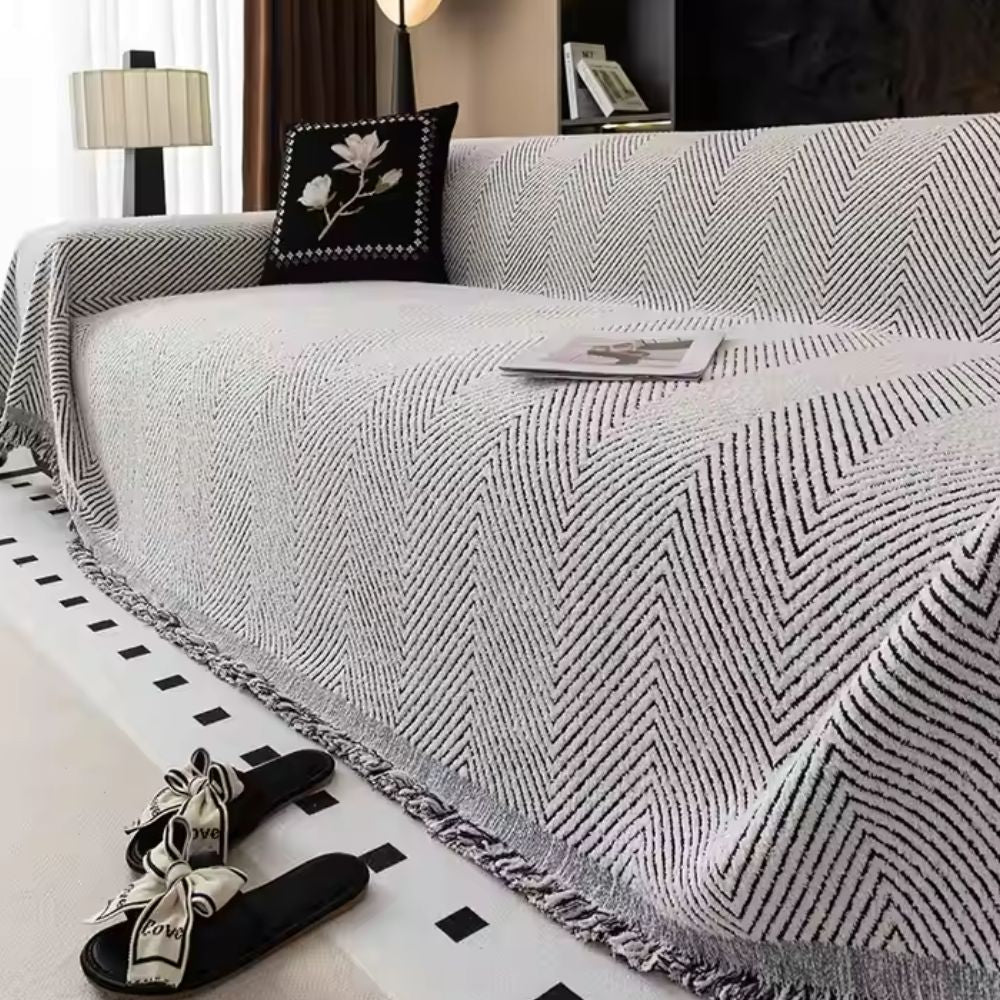 Woven Couch Cover | Striped Herringbone Sofa Bedding