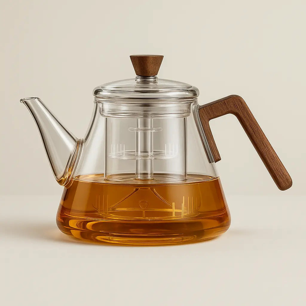 Modern Glass Teapot with Wooden Handle