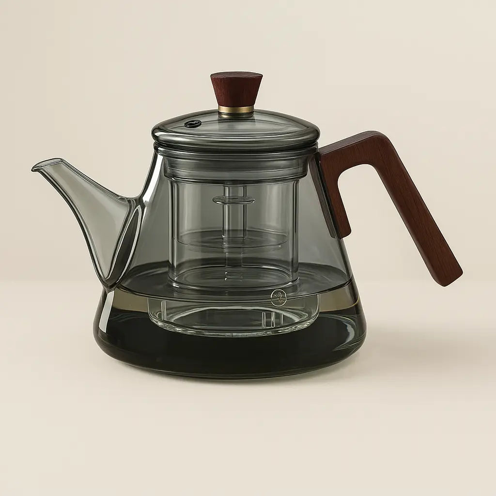Modern Glass Teapot with Wooden Handle