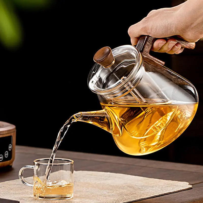 Modern Glass Teapot with Wooden Handle