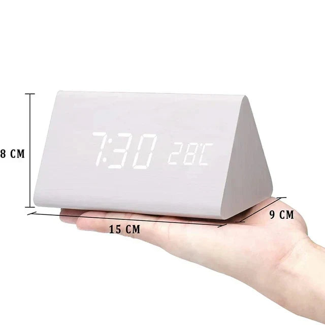 Smart LED Alarm Clock | Voice-Activated Modern Wooden Clock