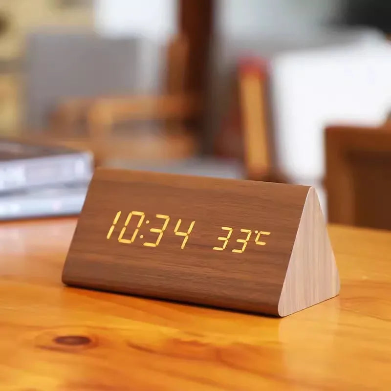 Smart LED Alarm Clock | Voice-Activated Modern Wooden Clock