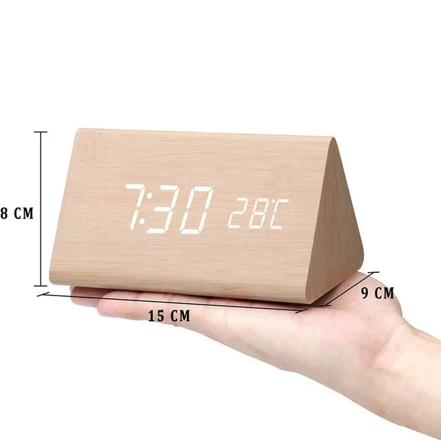 Smart LED Alarm Clock | Voice-Activated Modern Wooden Clock