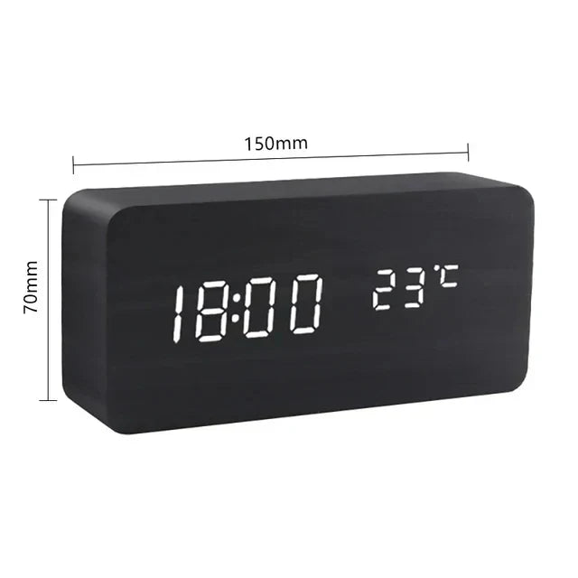 Smart LED Alarm Clock | Voice-Activated Modern Wooden Clock