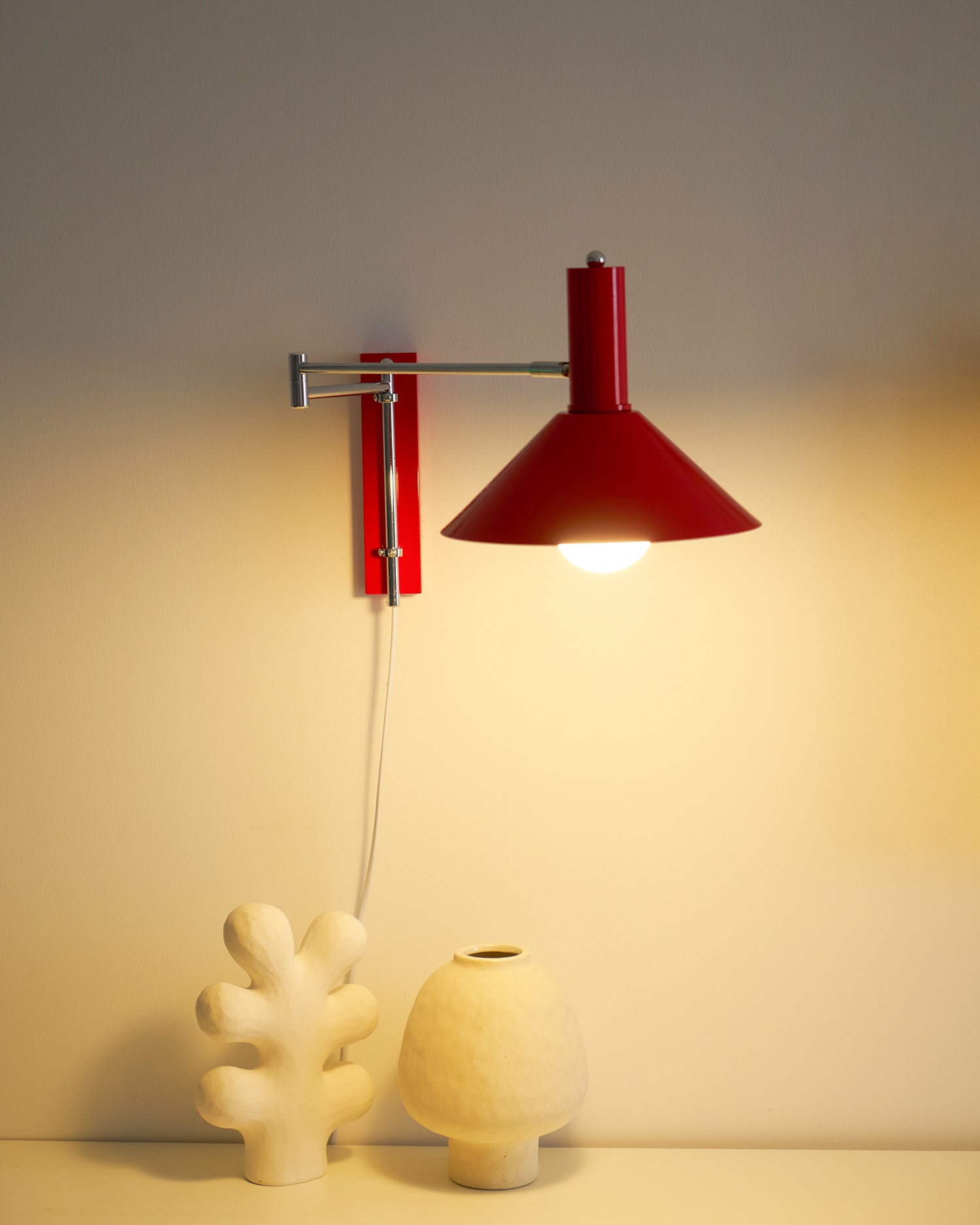 Retro Wall Light | Angled Cone Shade Plug In Swing Arm Sconce
