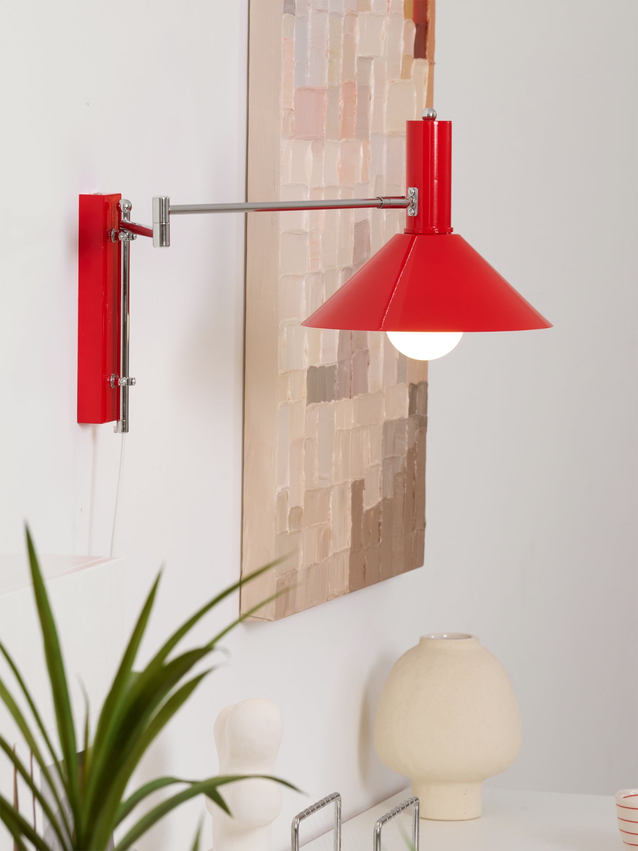 Retro Wall Light | Angled Cone Shade Plug In Swing Arm Sconce