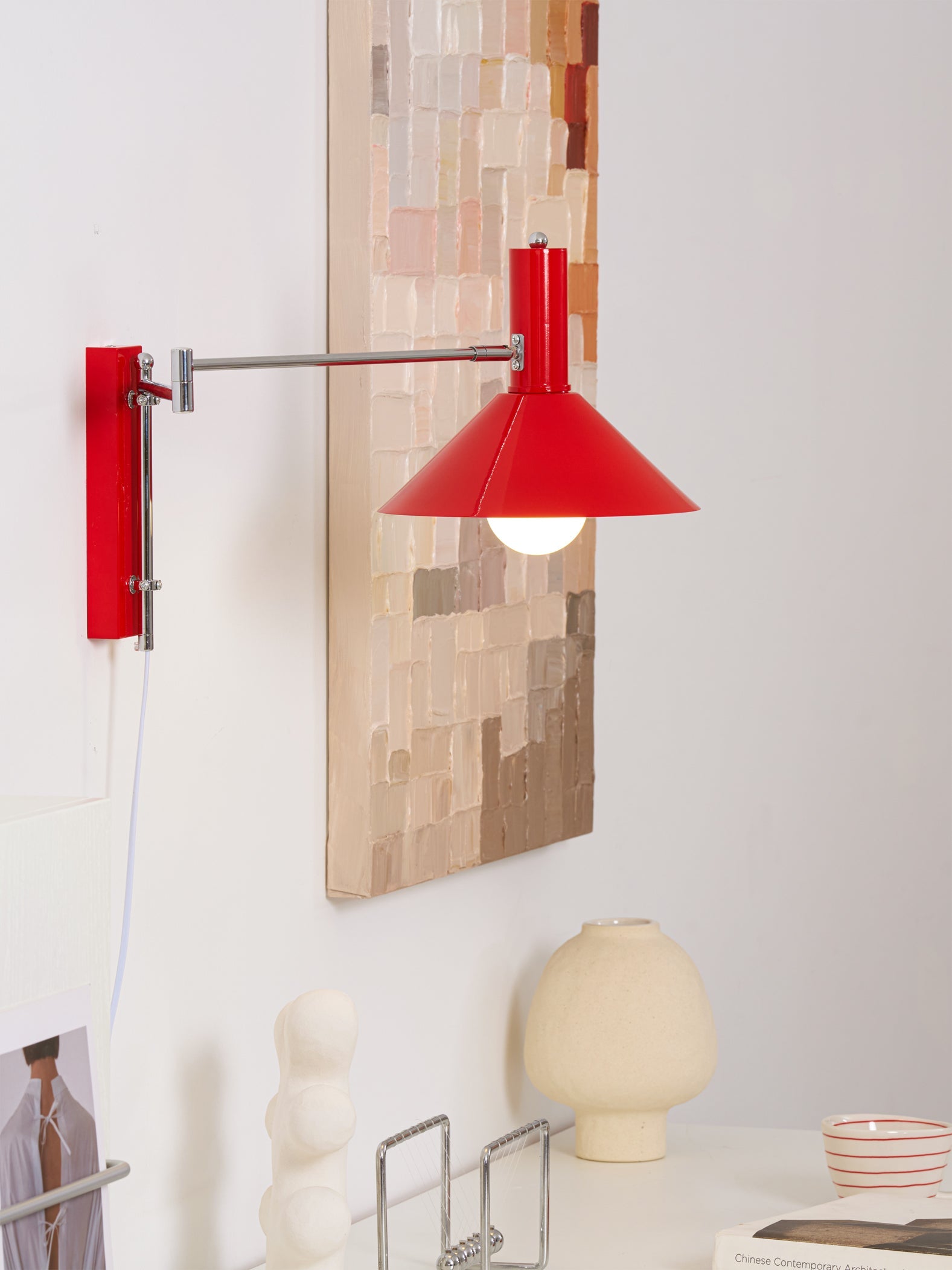 Retro Wall Light | Angled Cone Shade Plug In Swing Arm Sconce