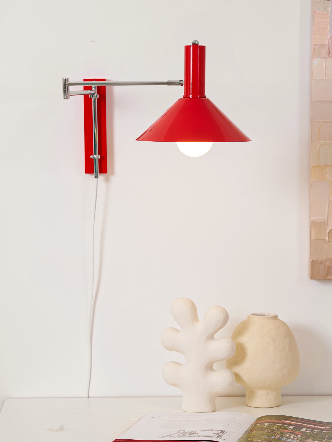 Retro Wall Light | Angled Cone Shade Plug In Swing Arm Sconce