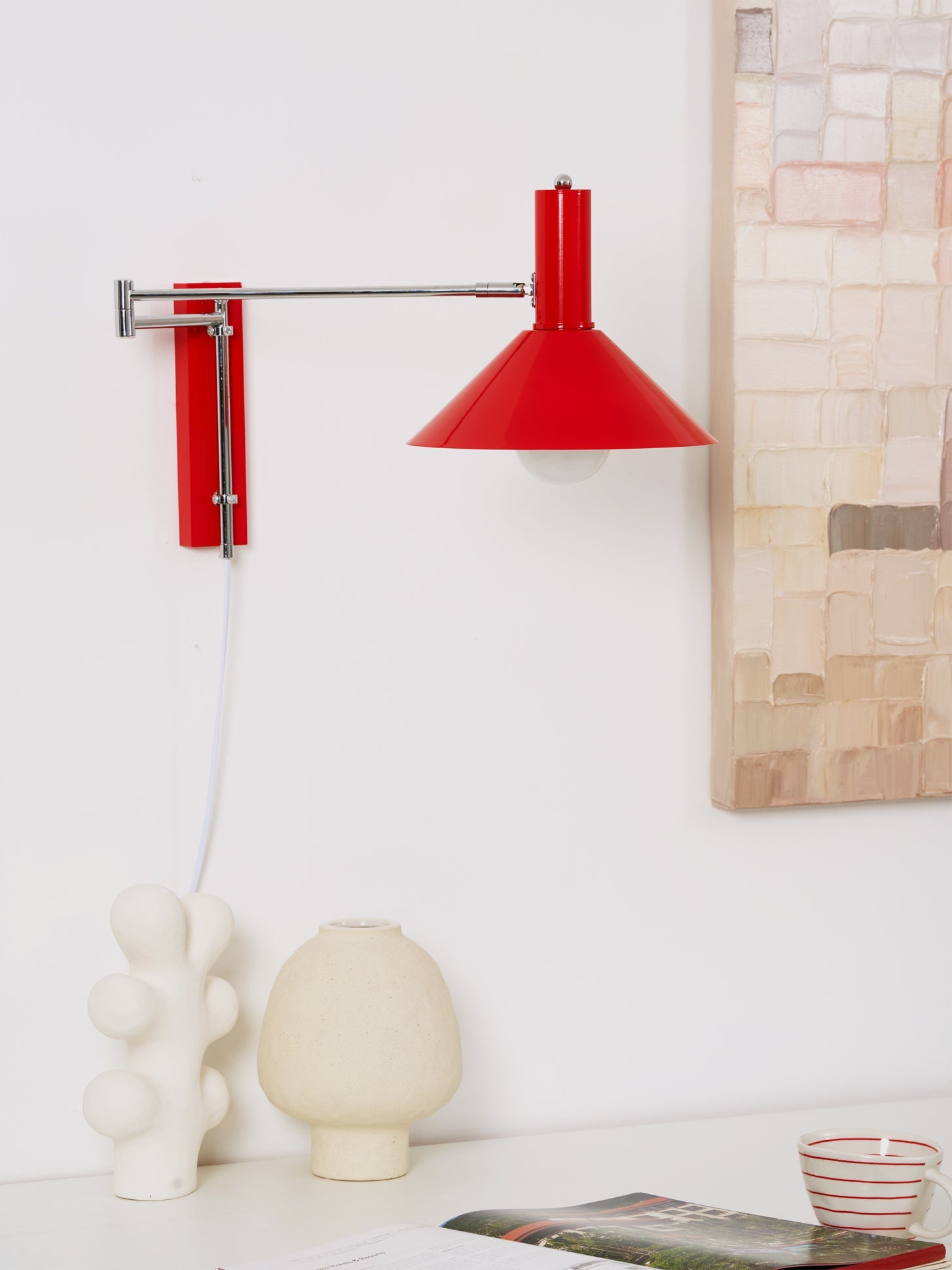Retro Wall Light | Angled Cone Shade Plug In Swing Arm Sconce