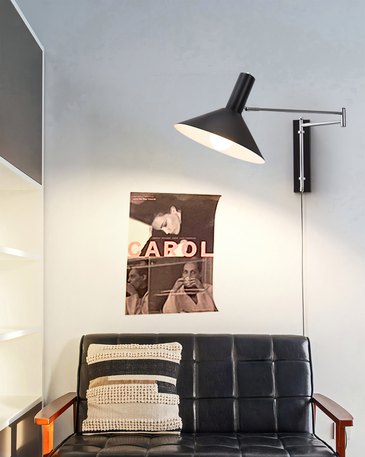 Retro Wall Light | Angled Cone Shade Plug In Swing Arm Sconce