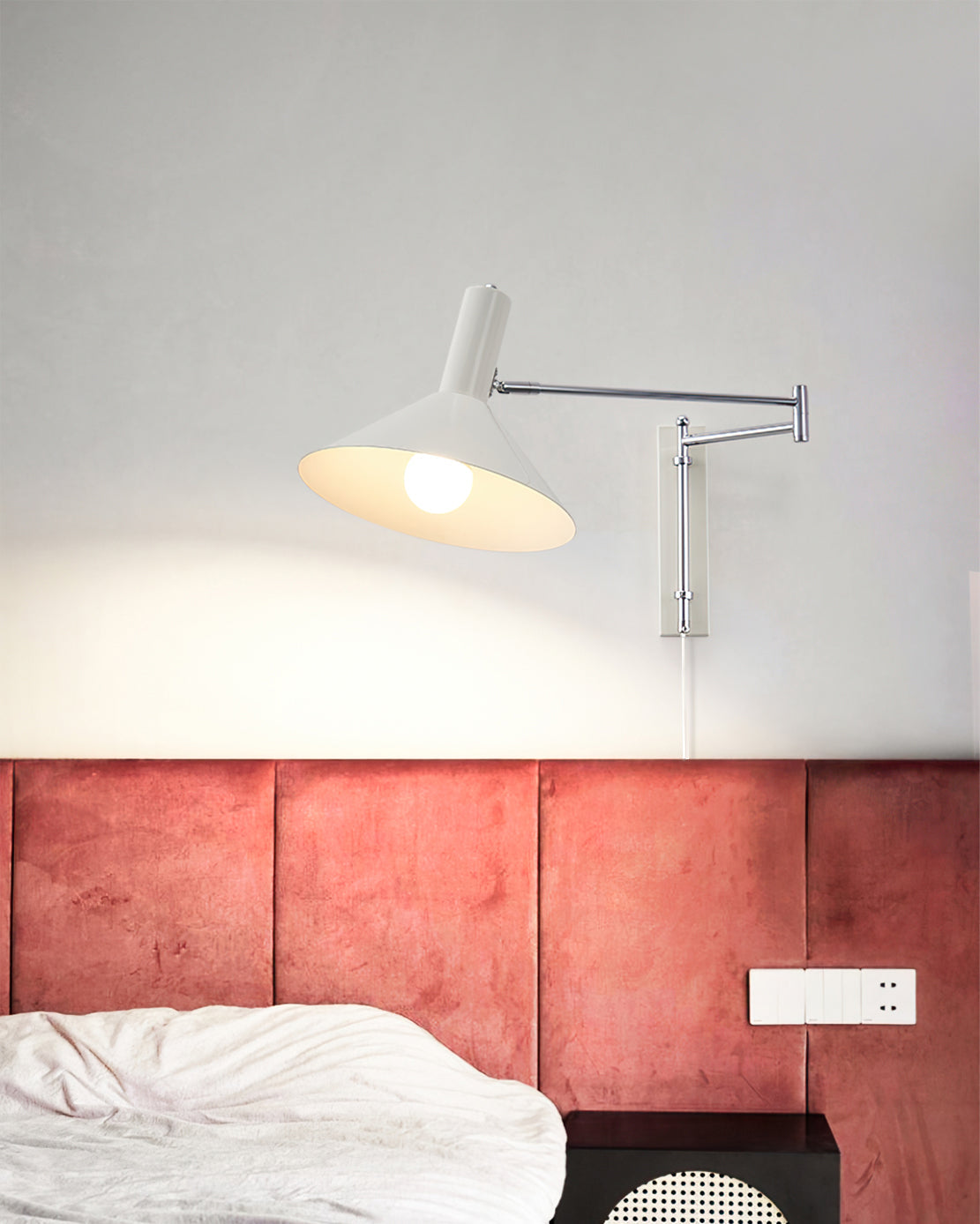 Retro Wall Light | Angled Cone Shade Plug In Swing Arm Sconce