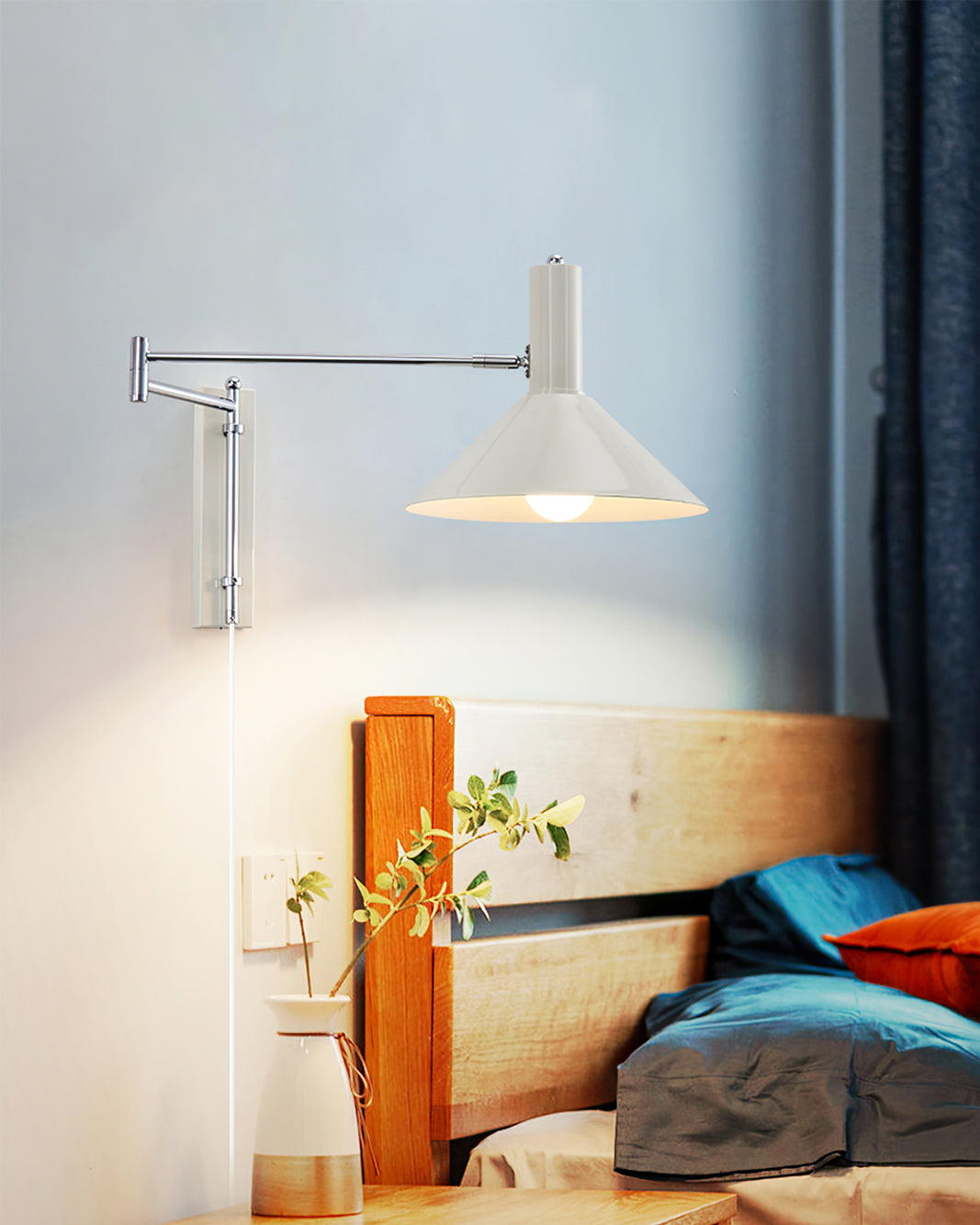 Retro Wall Light | Angled Cone Shade Plug In Swing Arm Sconce