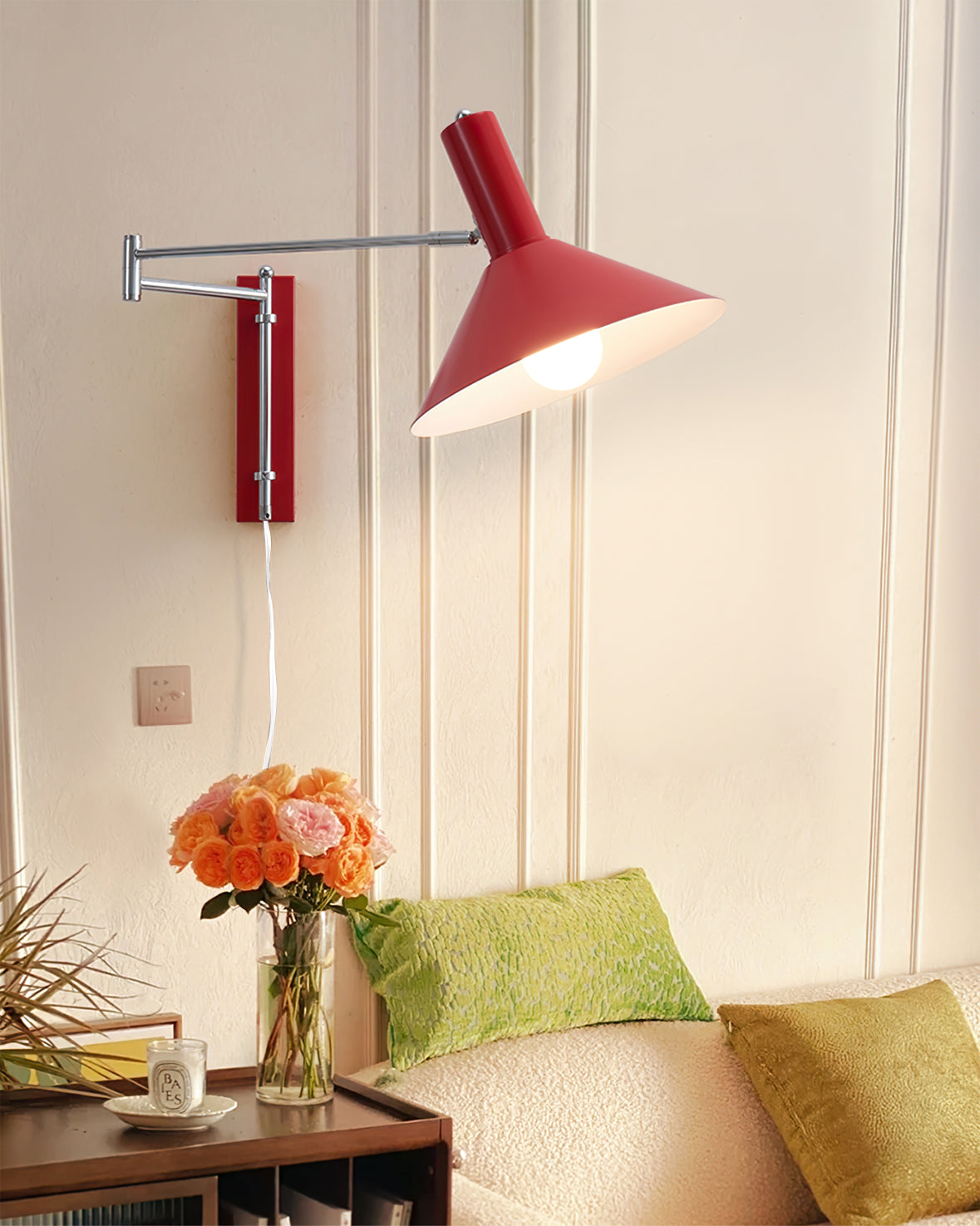Retro Wall Light | Angled Cone Shade Plug In Swing Arm Sconce