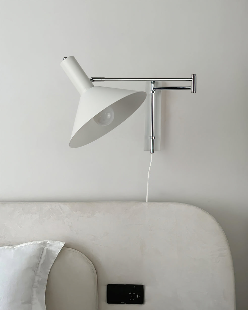 Retro Wall Light | Angled Cone Shade Plug In Swing Arm Sconce