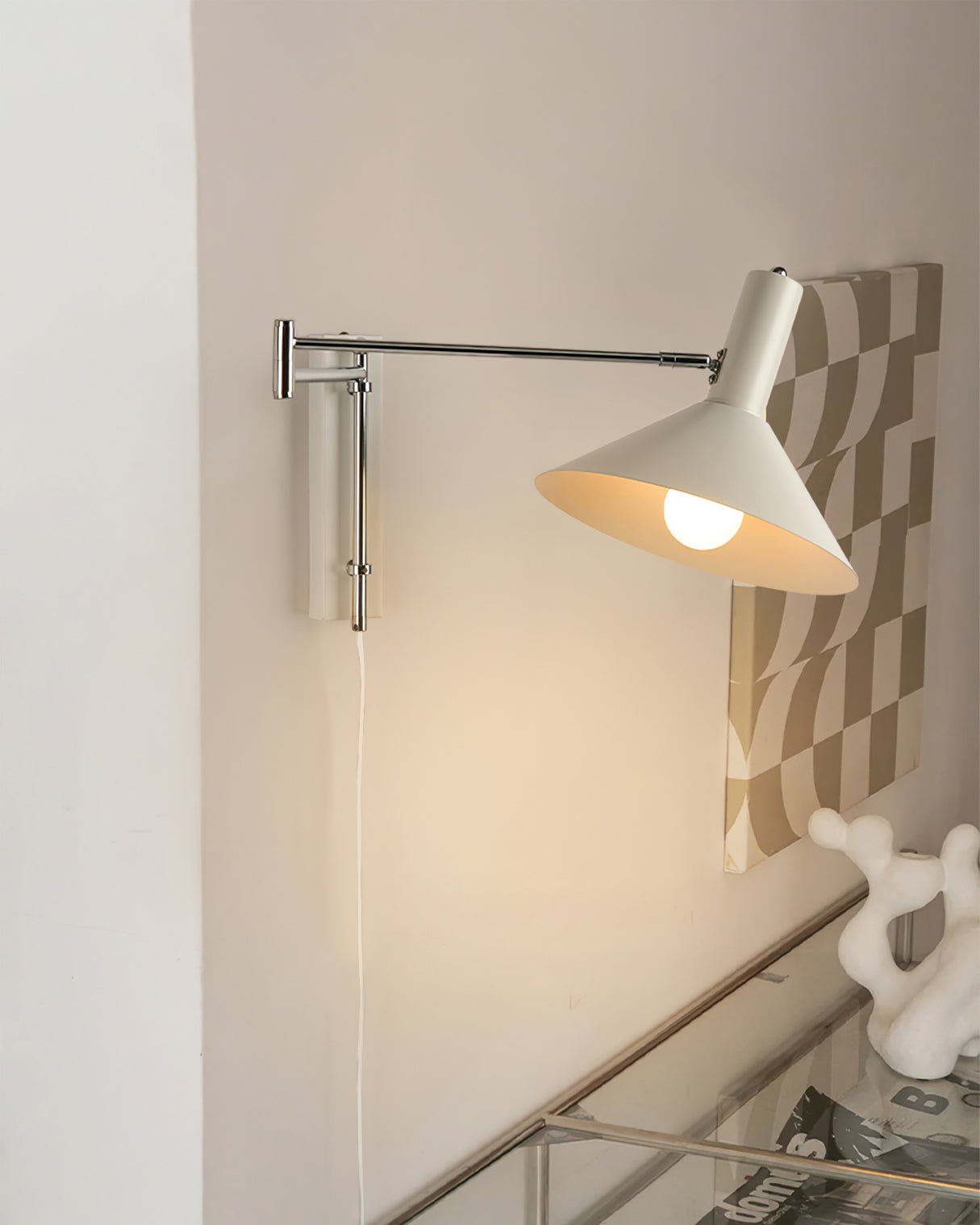 Retro Wall Light | Angled Cone Shade Plug In Swing Arm Sconce