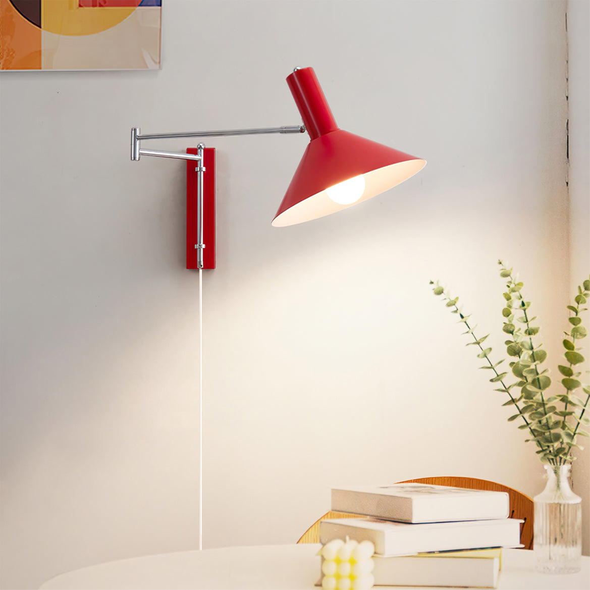 Retro Wall Light | Angled Cone Shade Plug In Swing Arm Sconce