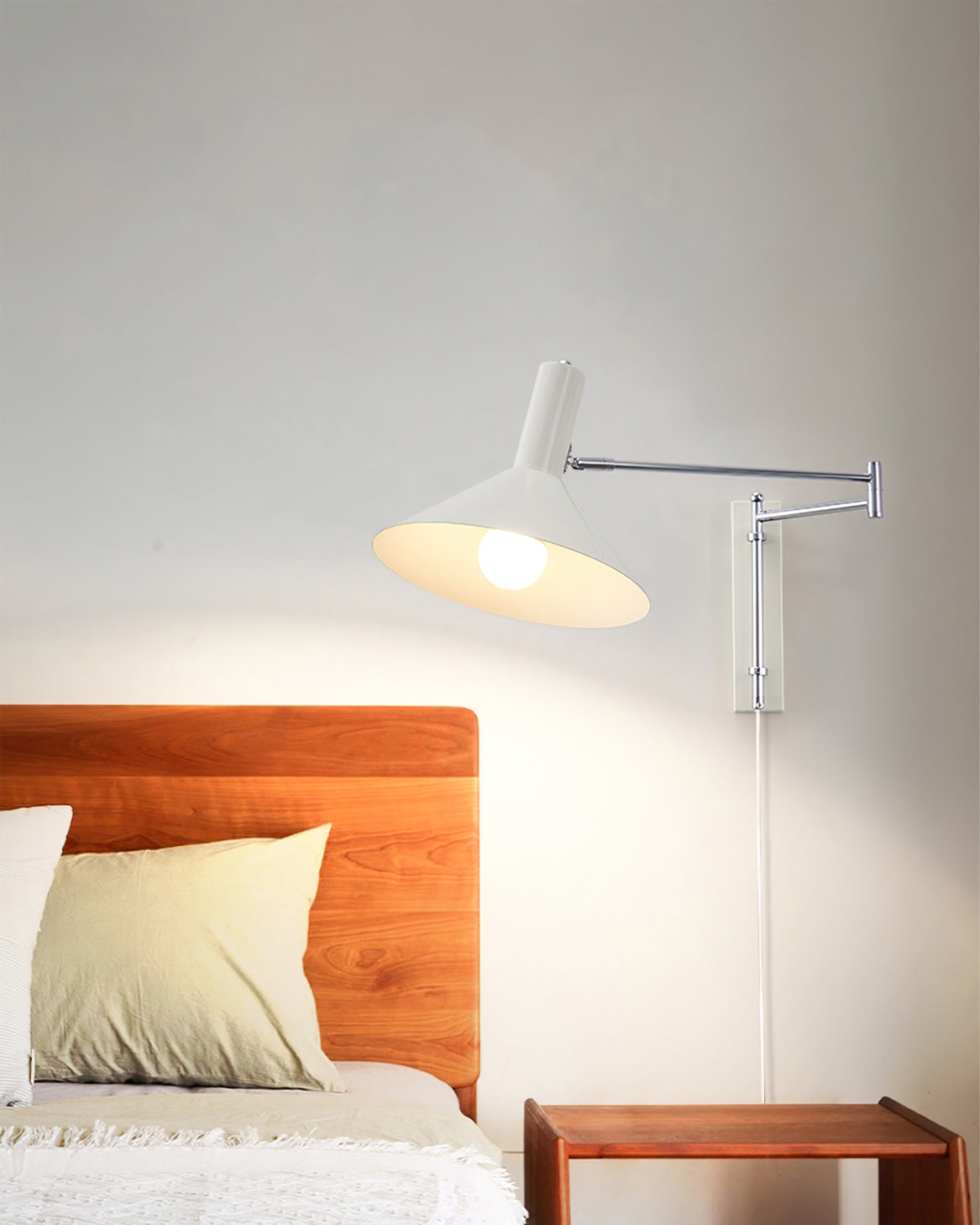 Retro Wall Light | Angled Cone Shade Plug In Swing Arm Sconce