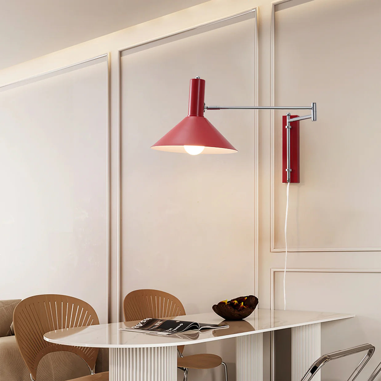 Retro Wall Light | Angled Cone Shade Plug In Swing Arm Sconce