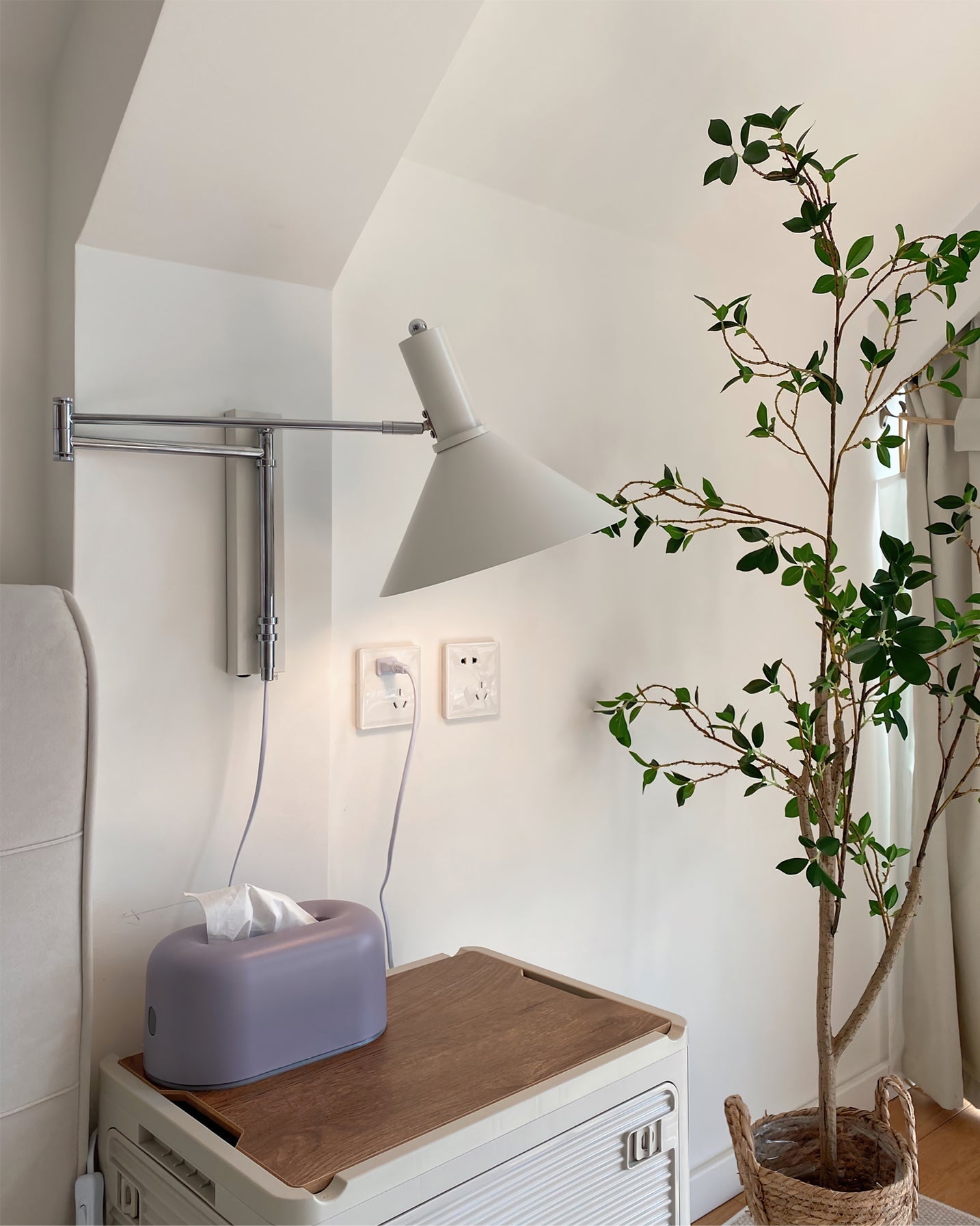 Retro Wall Light | Angled Cone Shade Plug In Swing Arm Sconce