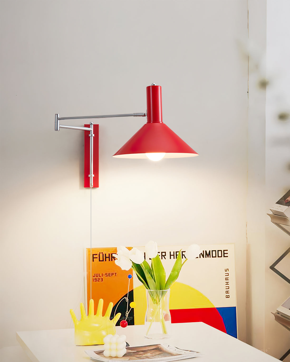 Retro Wall Light | Angled Cone Shade Plug In Swing Arm Sconce