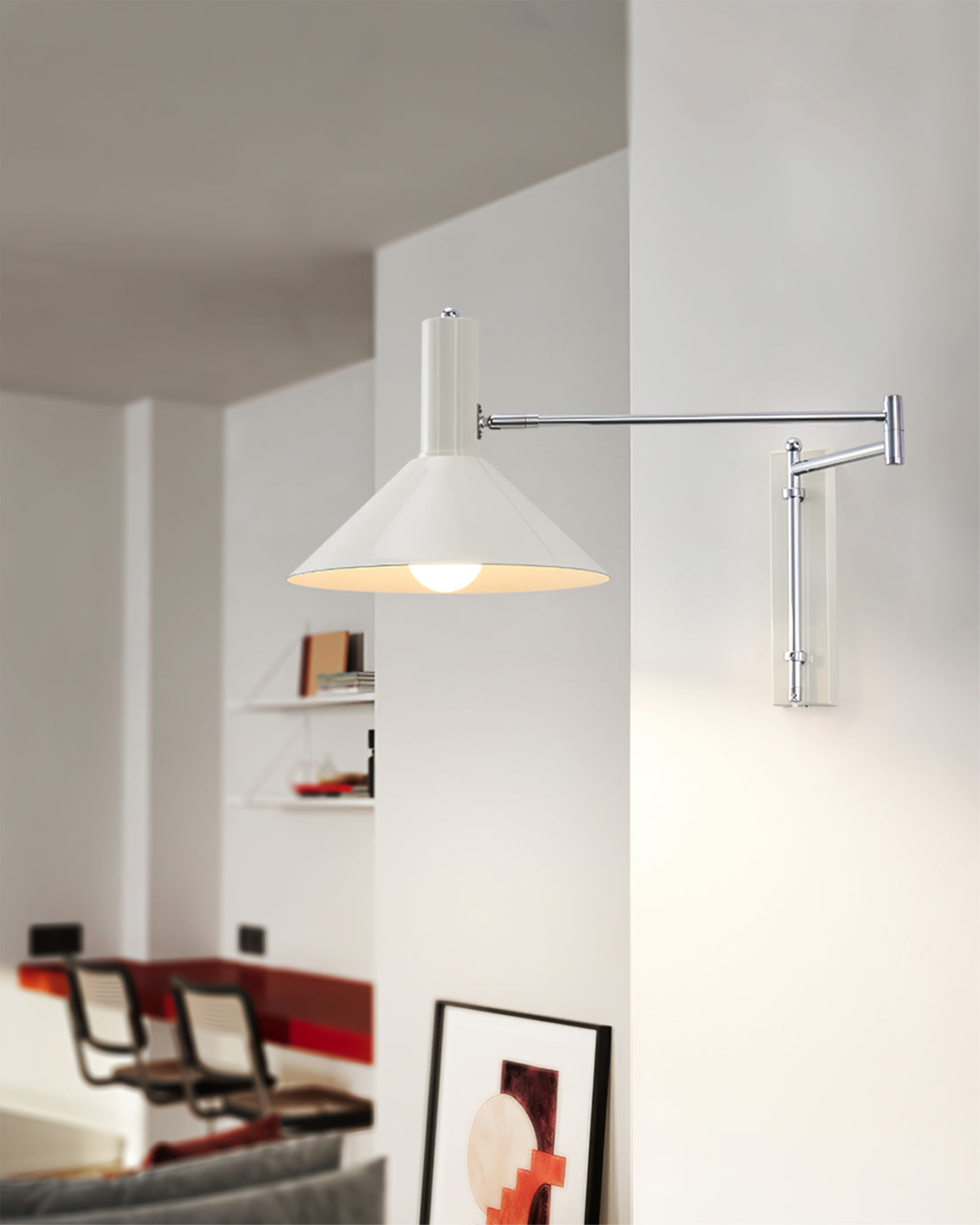 Retro Wall Light | Angled Cone Shade Plug In Swing Arm Sconce