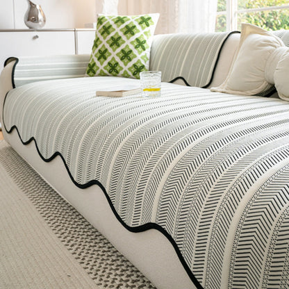 Scalloped Edge Couch Cover | Herringbone Sofa Bedding