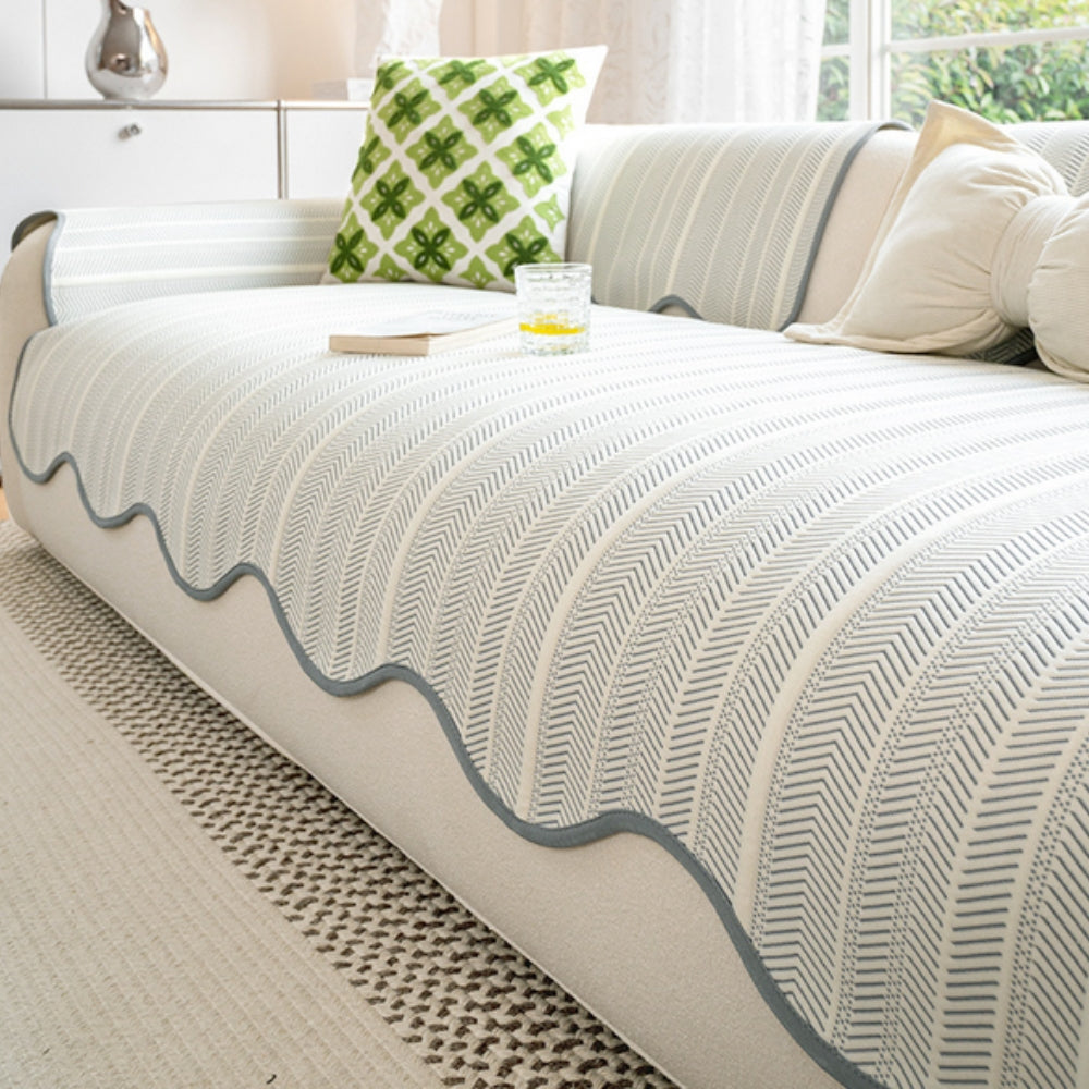 Scalloped Edge Couch Cover | Herringbone Sofa Bedding