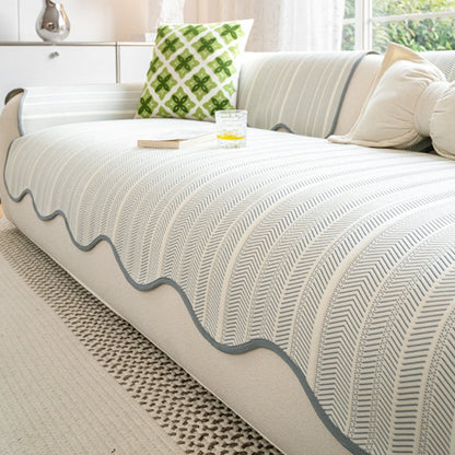 Scalloped Edge Couch Cover | Herringbone Sofa Bedding