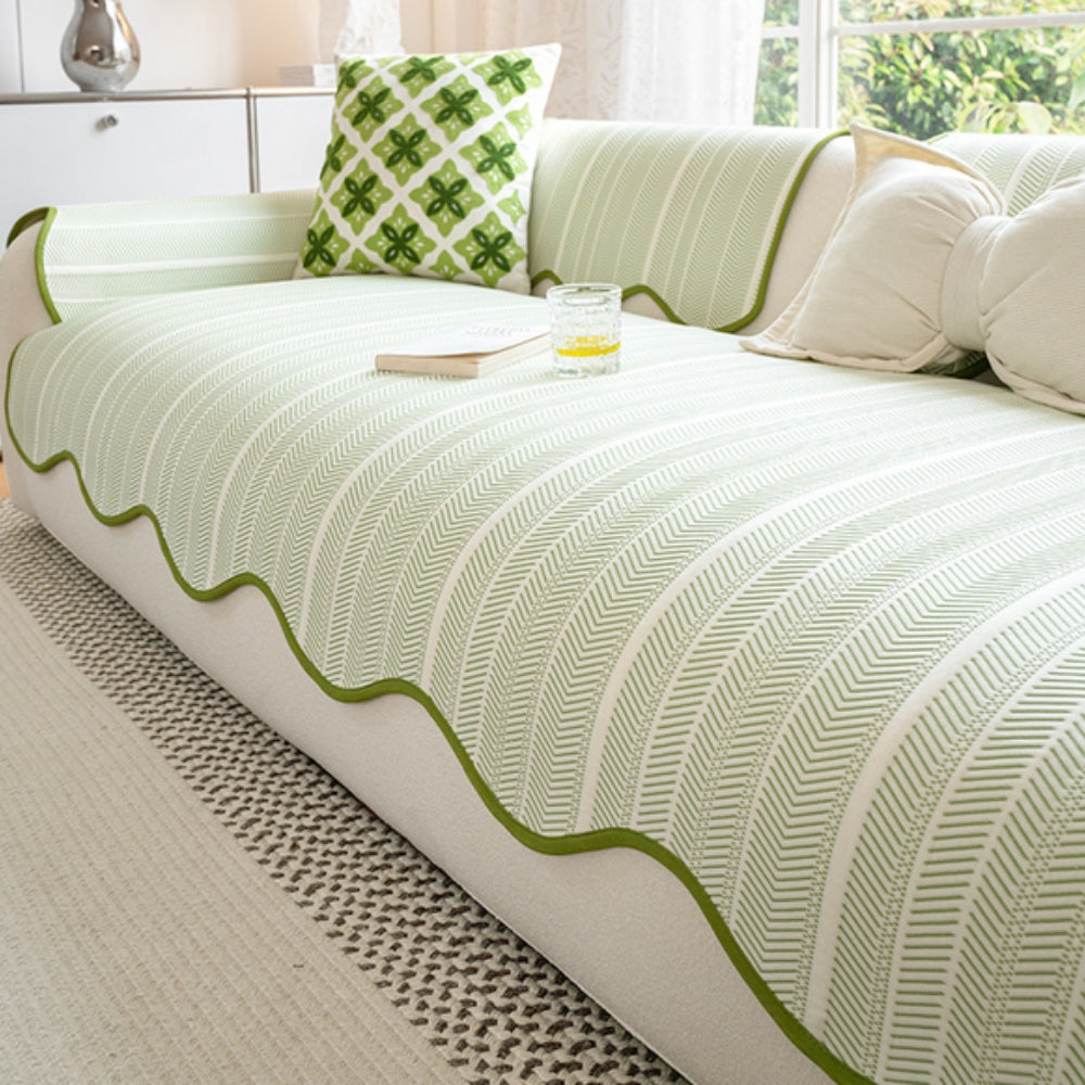 Scalloped Edge Couch Cover | Herringbone Sofa Bedding