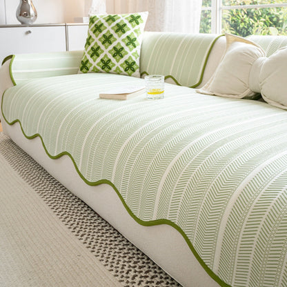 Scalloped Edge Couch Cover | Herringbone Sofa Bedding