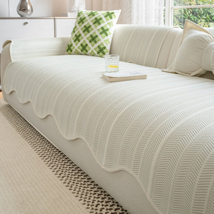 Scalloped Edge Couch Cover | Herringbone Sofa Bedding