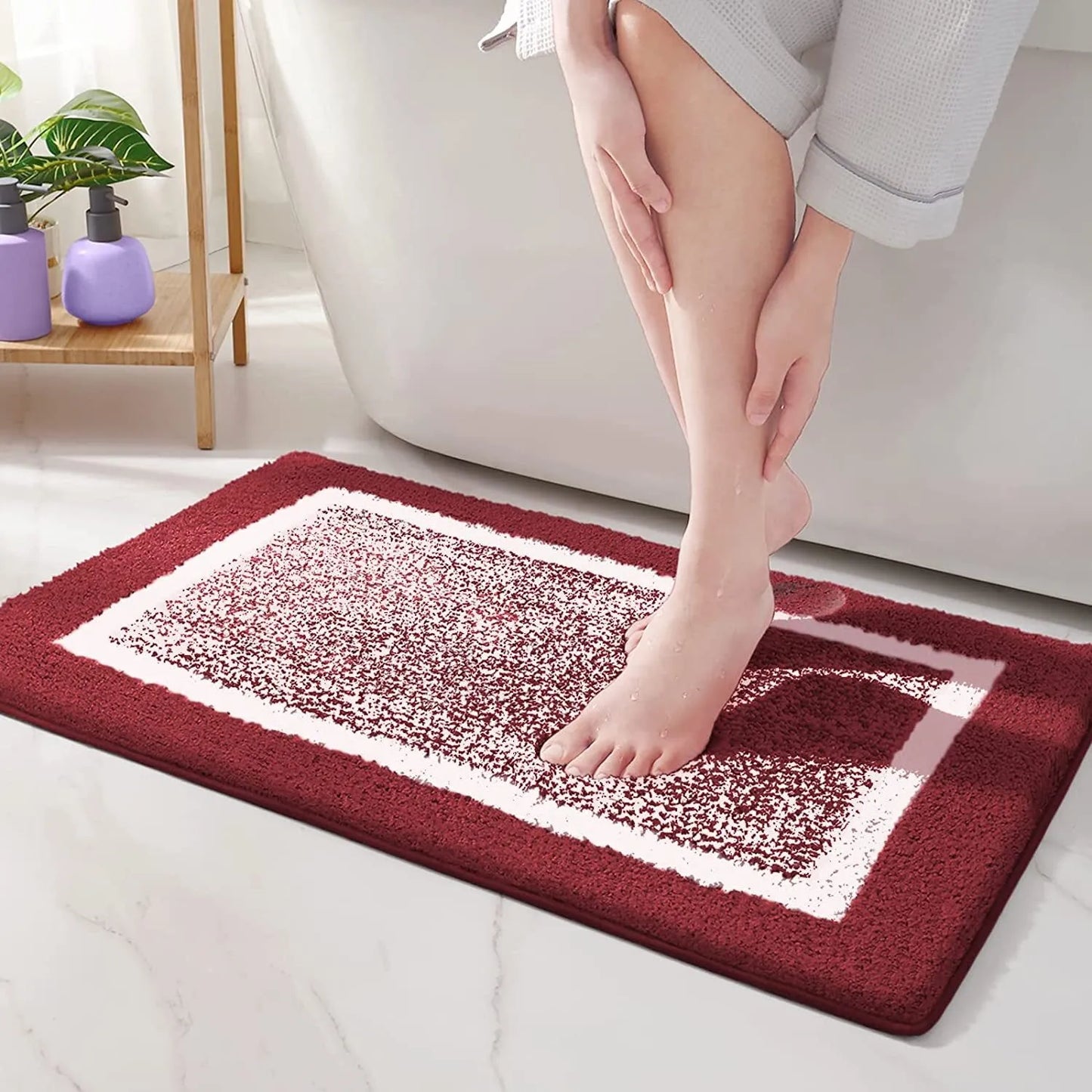 Non Slip Geometric Bath Mat | Microfiber Bathroom Rug