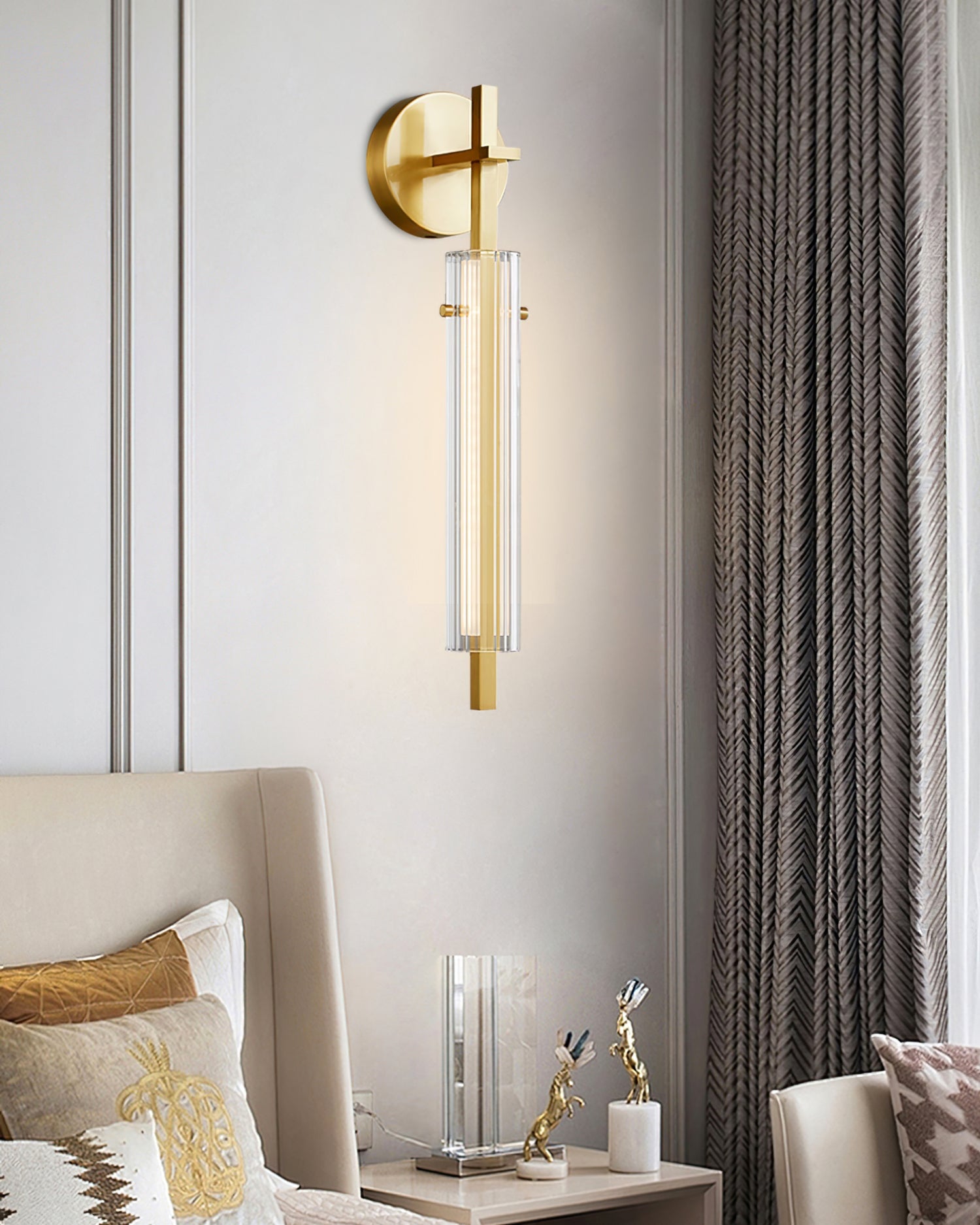 Architectural Wall Light | Slender Slatted Cylinder Torch Sconce Fixture