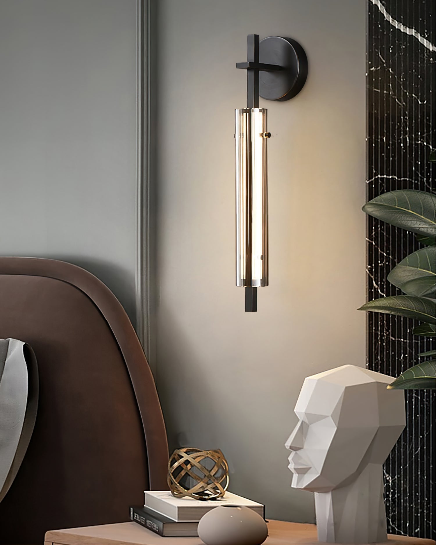 Architectural Wall Light | Slender Slatted Cylinder Torch Sconce Fixture