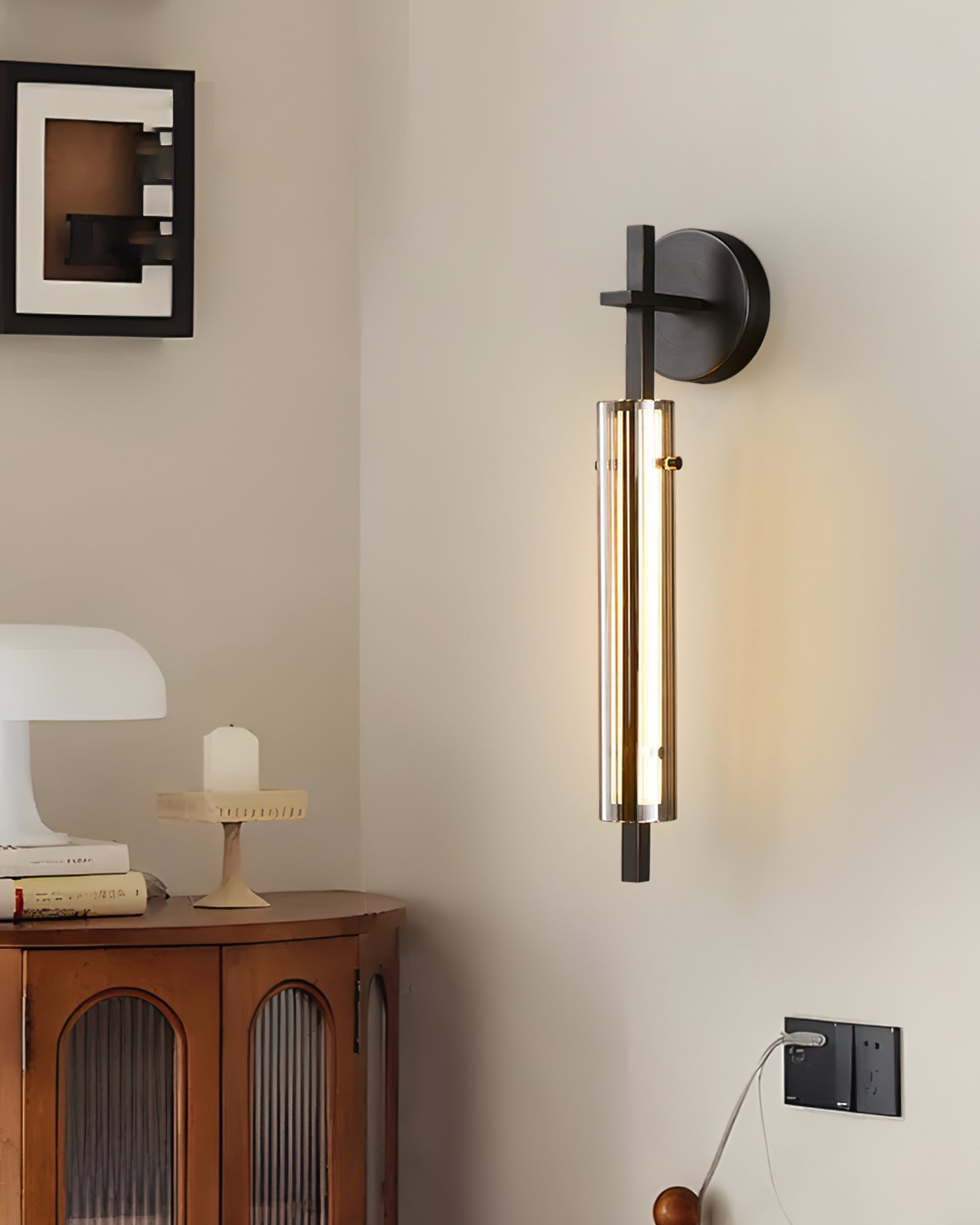 Architectural Wall Light | Slender Slatted Cylinder Torch Sconce Fixture