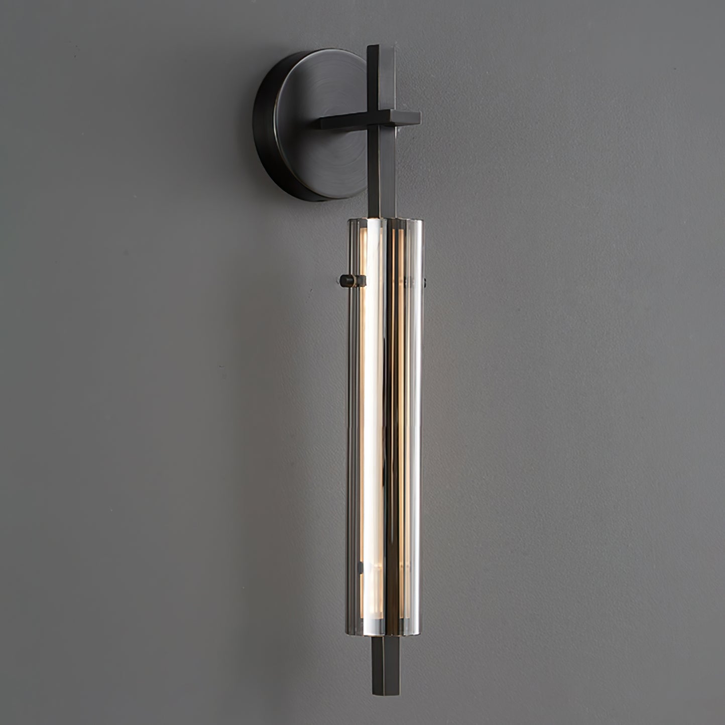 Architectural Wall Light | Slender Slatted Cylinder Torch Sconce Fixture