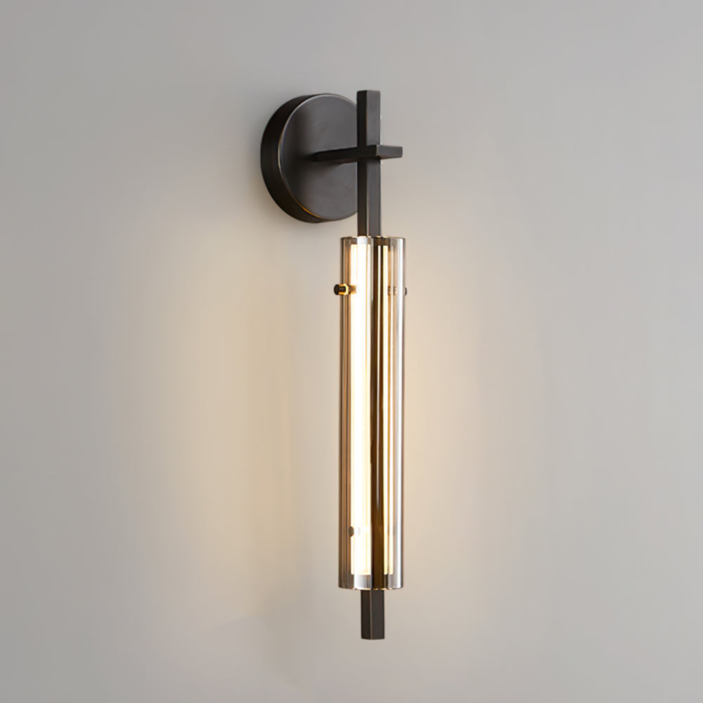 Architectural Wall Light | Slender Slatted Cylinder Torch Sconce Fixture