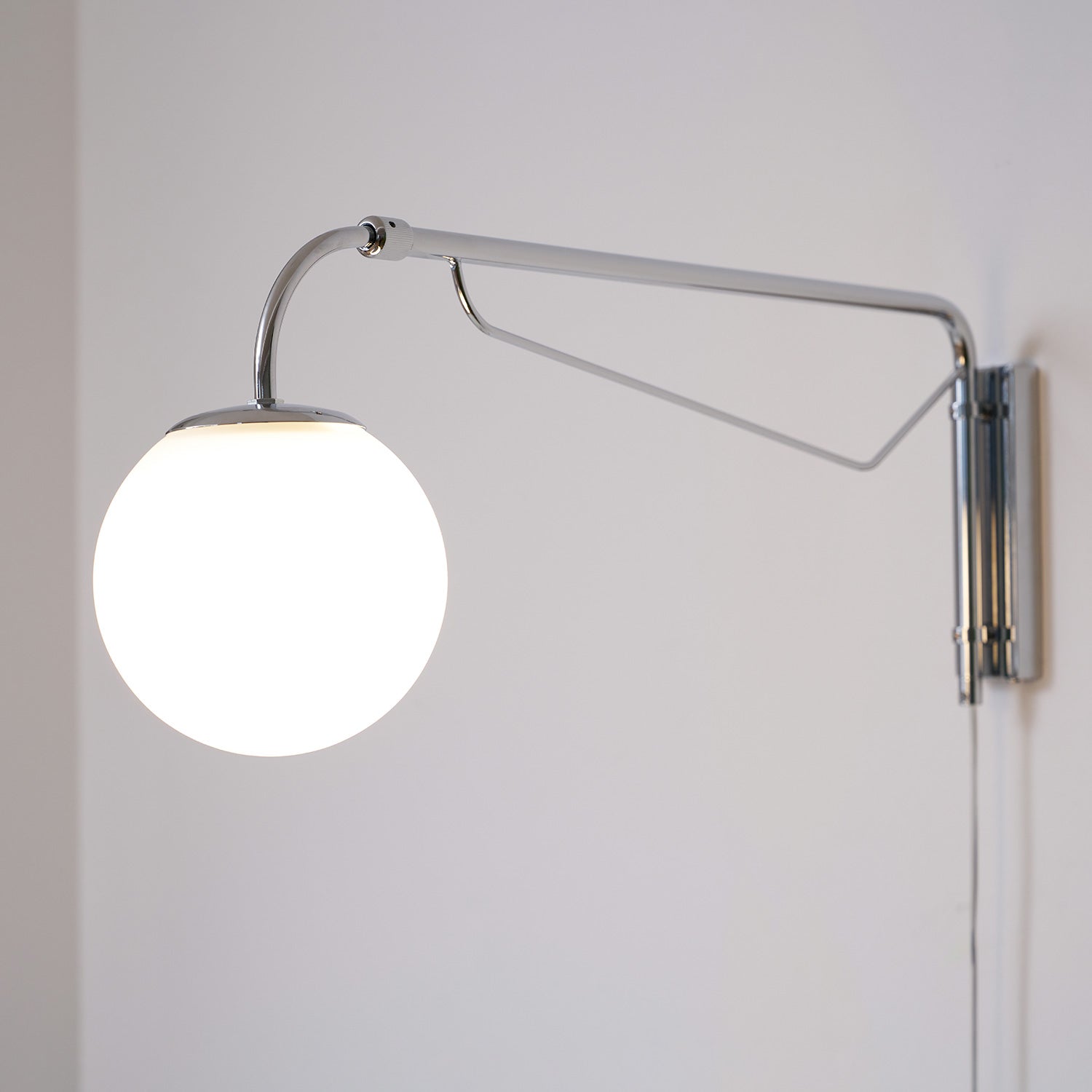 Modern Wall Light | Long Reach Curved Arm Plug In Dome Sconce