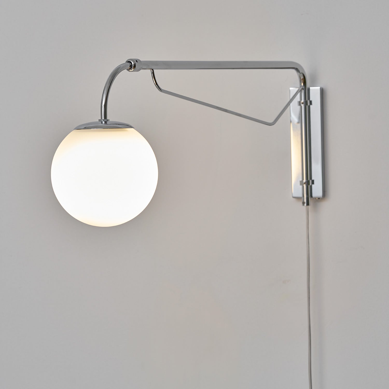 Modern Wall Light | Long Reach Curved Arm Plug In Dome Sconce