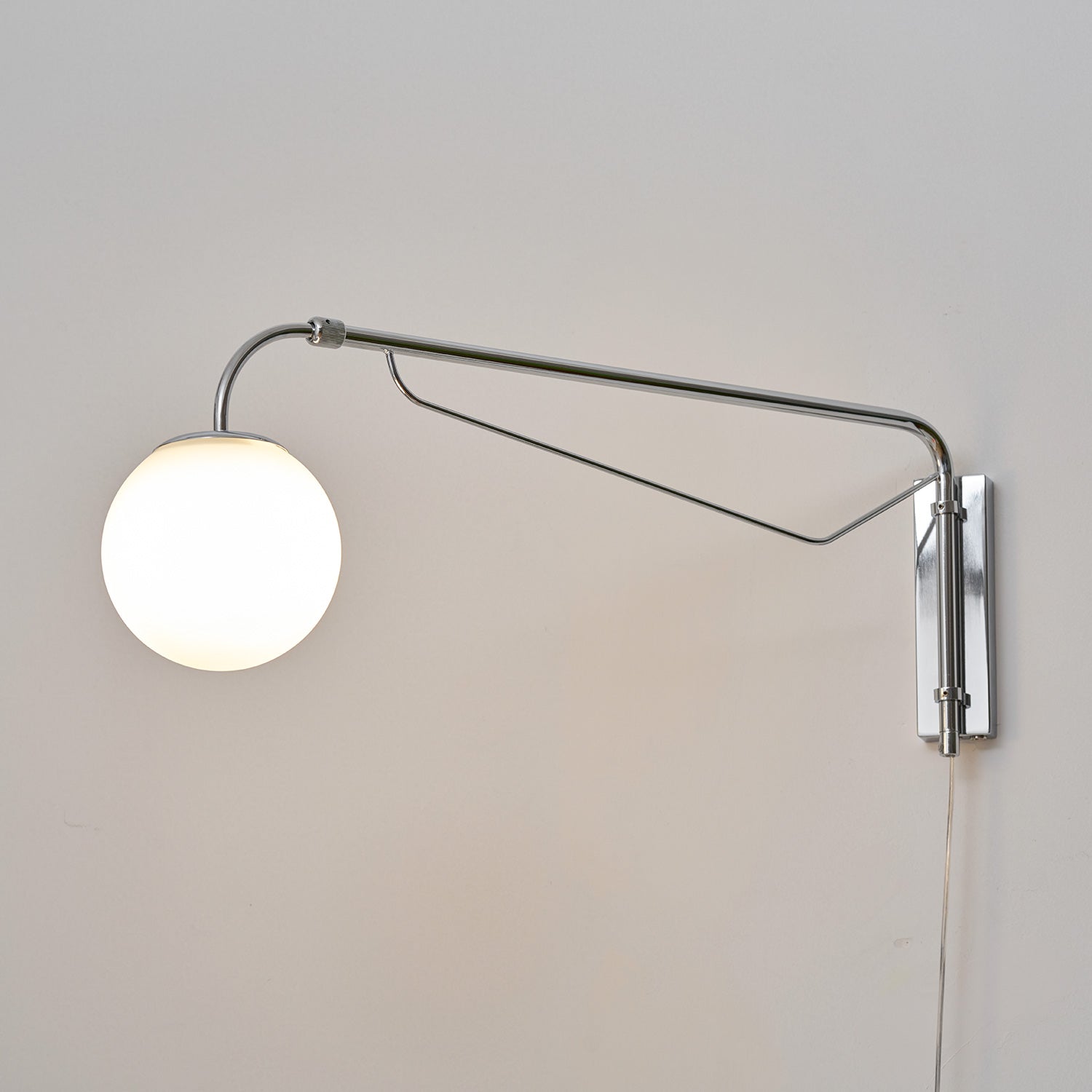 Modern Wall Light | Long Reach Curved Arm Plug In Dome Sconce