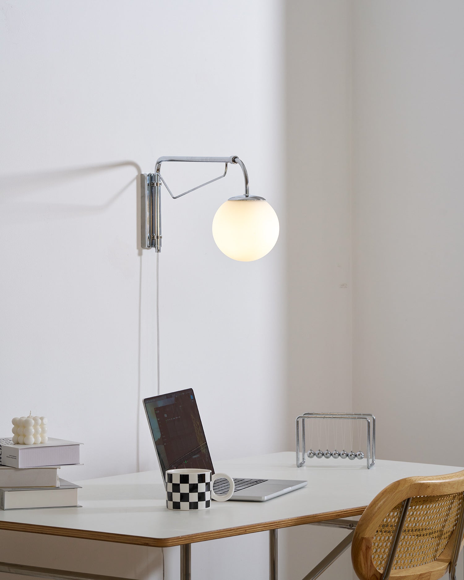 Modern Wall Light | Long Reach Curved Arm Plug In Dome Sconce