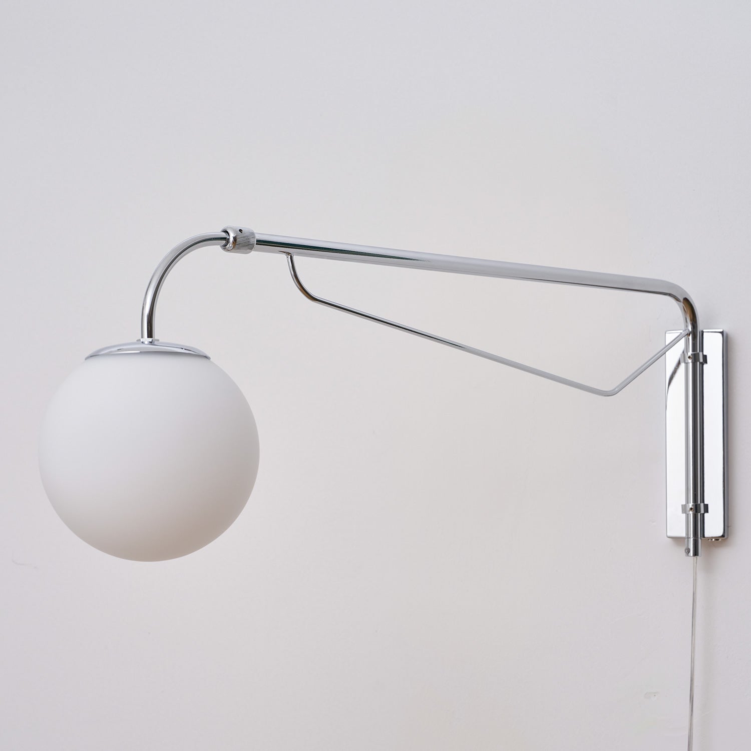 Modern Wall Light | Long Reach Curved Arm Plug In Dome Sconce