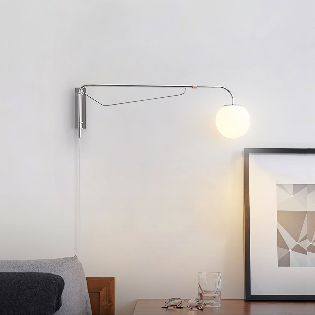 Modern Wall Light | Long Reach Curved Arm Plug In Dome Sconce