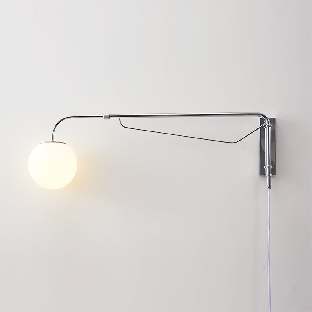 Modern Wall Light | Long Reach Curved Arm Plug In Dome Sconce