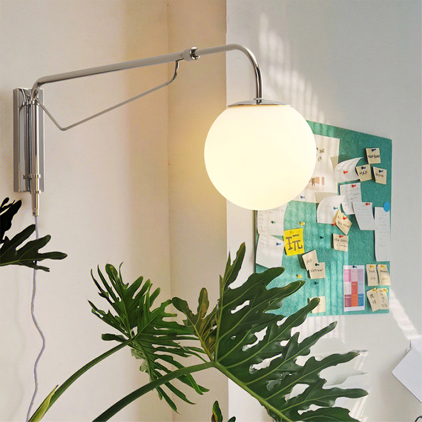 Modern Wall Light | Long Reach Curved Arm Plug In Dome Sconce