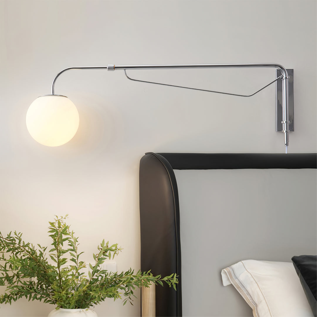 Modern Wall Light | Long Reach Curved Arm Plug In Dome Sconce