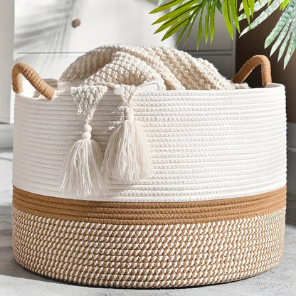 Boho Cotton Storage Basket - Durable, Versatile, Stylish Organizer 0